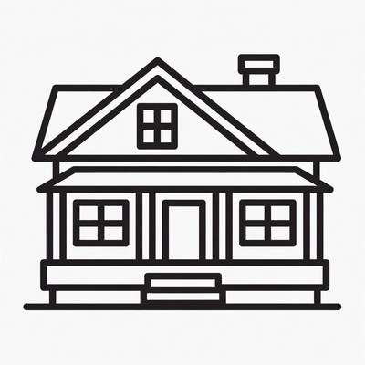 Line drawing of house with porch