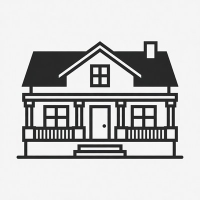 Black Outline House with Porch