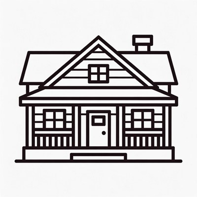 Line drawing of house with porch