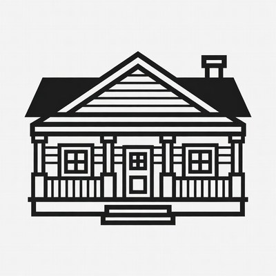 Black Outline House with Porch