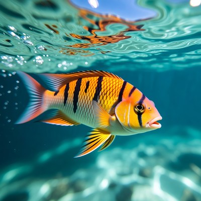 Colorful Orange Striped Fish Underwater