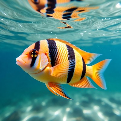 Orange Striped Angelfish Underwater