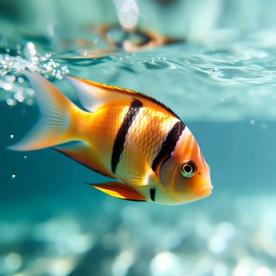 Orange Clownfish Swimming Underwater