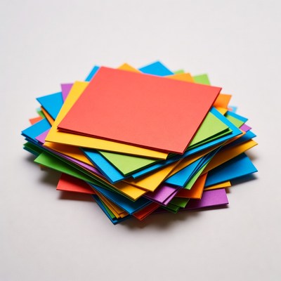 Stack of colorful square paper sheets