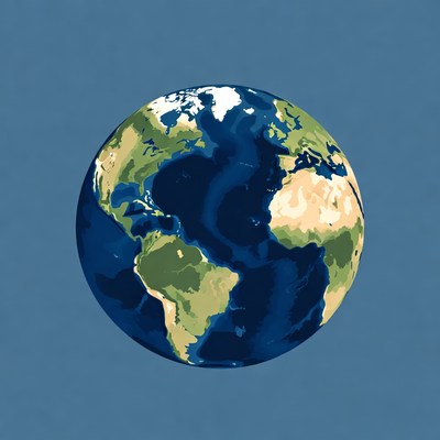 Earth Globe on Blue Background