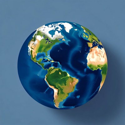 Earth Globe on Blue Background