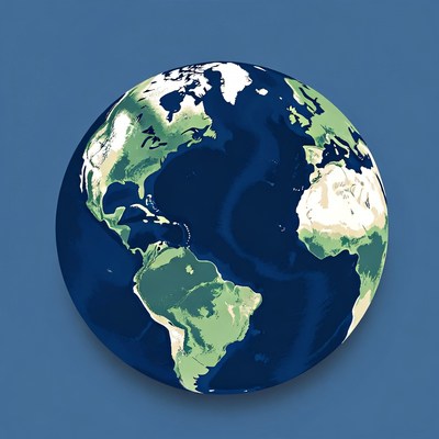Earth Globe on Blue Background