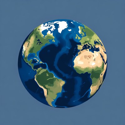 Earth Globe on Blue Background