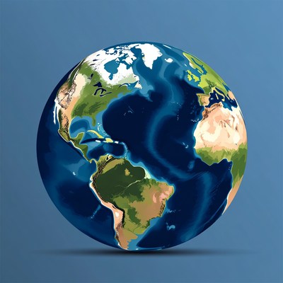 Illustrated Earth Globe on Blue Background