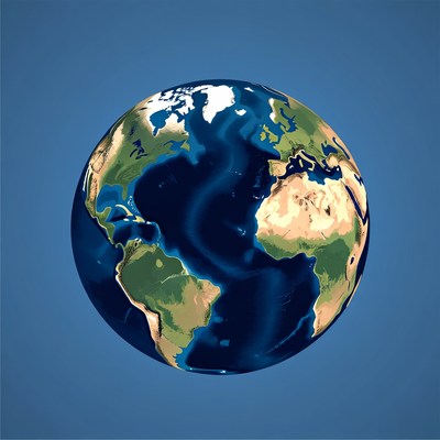 Earth Globe on Blue Background
