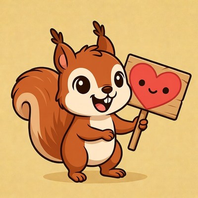 Cute squirrel holding heart sign