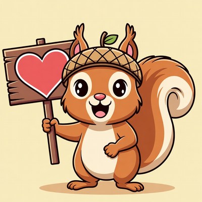 Cute squirrel holding heart sign