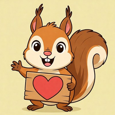 Cute squirrel holding heart sign