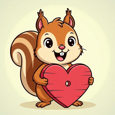 Cute squirrel holding red heart