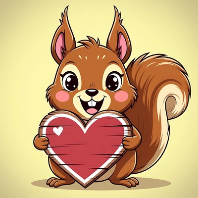 Cute squirrel holding heart sign