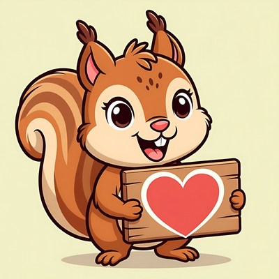 Cute squirrel holding heart sign