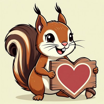 Cute squirrel holding heart sign