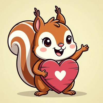 Cute squirrel holding red heart