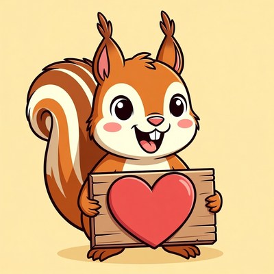 Cute squirrel holding heart sign