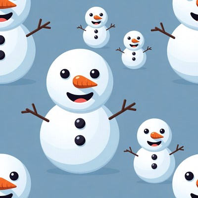 Smiling Snowmen Seamless Pattern