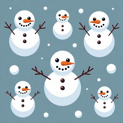Multiple Snowmen on Blue Background