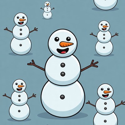 Cartoon Snowmen on Blue Background