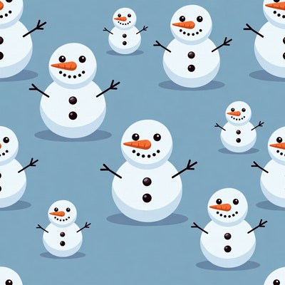 Snowmen Pattern on Blue Background