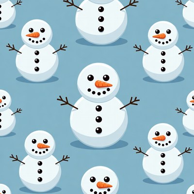 Snowmen Pattern on Blue Background