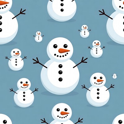 Snowmen Pattern on Blue Background