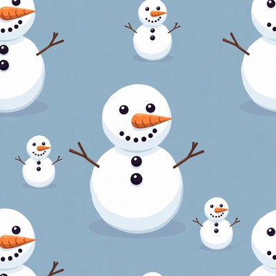 Snowmen Pattern on Blue Background