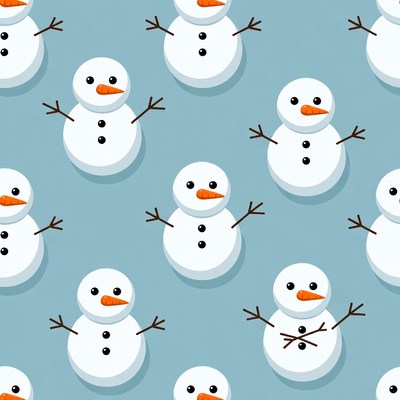 Snowmen Pattern on Blue Background