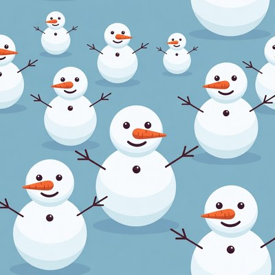 Snowmen Pattern on Blue Background