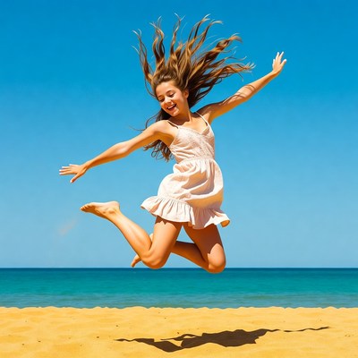 Girl jumping on beach