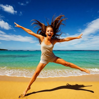 Girl jumping on beach