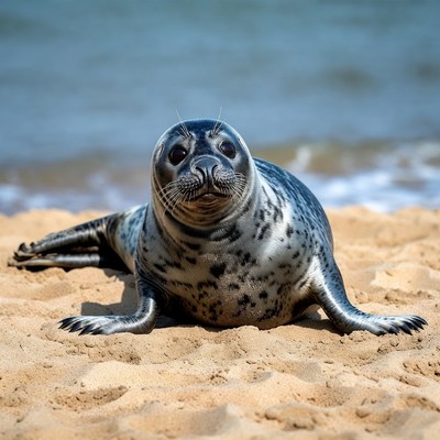 Baby harp seal on beach