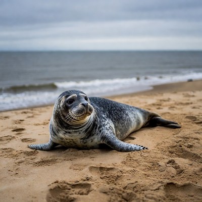 Harbor seal on beach