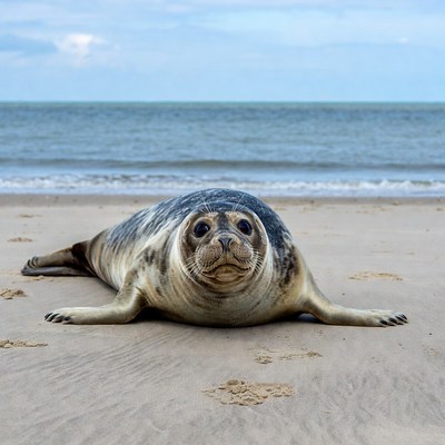 Harbor seal on beach