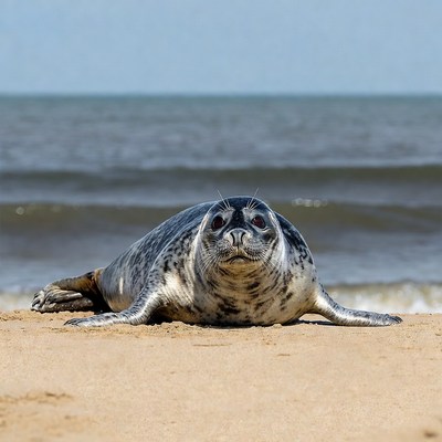 Harbor seal on beach