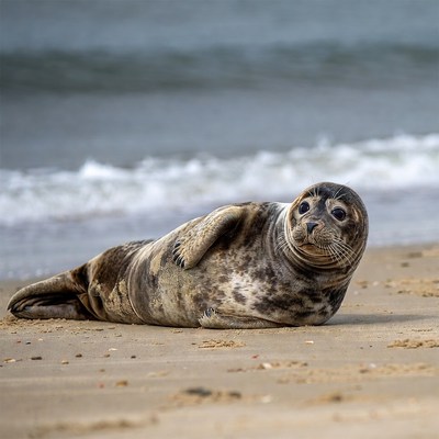 Harbor seal lounging on beach
