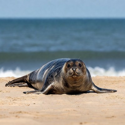 Harbor seal on beach