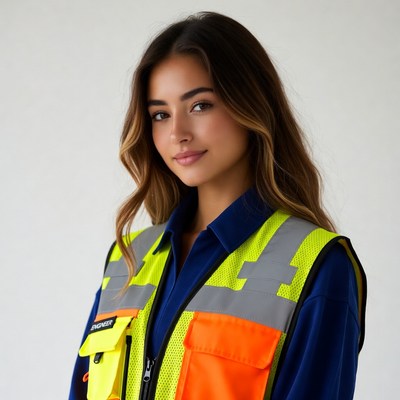 Woman wearing high-visibility safety vest