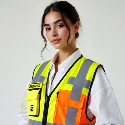 Woman wearing engineer safety vest