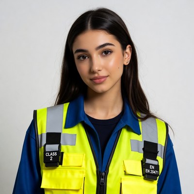 Young woman in yellow safety vest