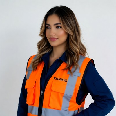 Female engineer in orange safety vest