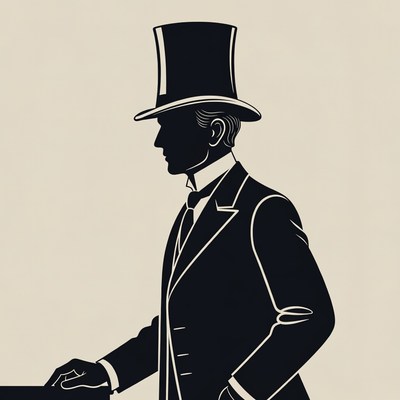 Man in Tuxedo with Top Hat Silhouette
