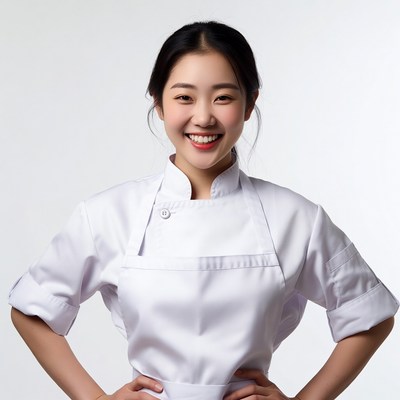 Asian woman chef smiling confidently