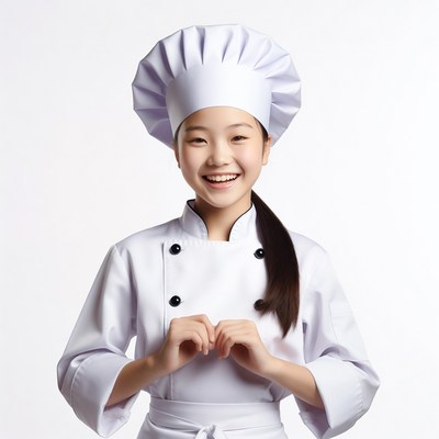 Asian girl chef smiling in uniform