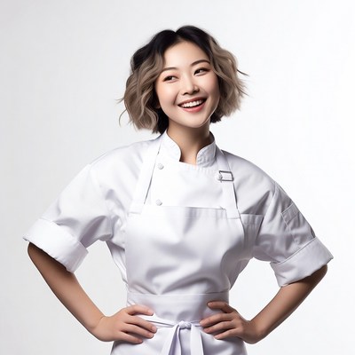 Asian woman chef smiling in uniform