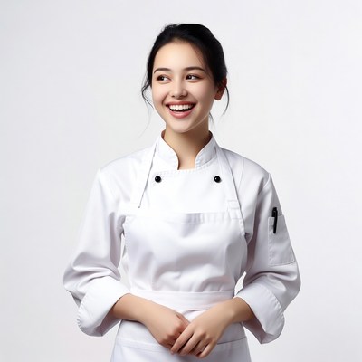 Asian woman chef smiling in uniform