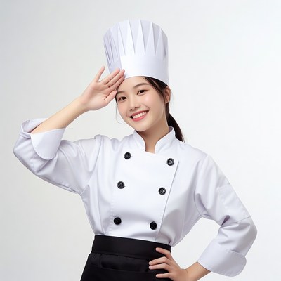 Asian woman chef saluting